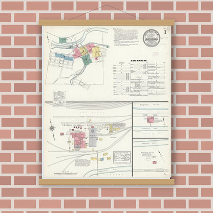 Old map wall art mockup — magnetic wood frame on brick wall — Sanborn Fire Insurance Map from Birdsboro, Berks County, Pennsylvania (1912) - Complete Map Set