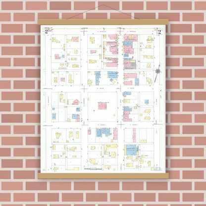 Old map wall art mockup — magnetic wood frame on brick wall — Sanborn Fire Insurance Map from Ironton, Iron County, Missouri (1951), Sheet #0002