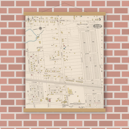 Old map wall art mockup — magnetic wood frame on brick wall — Sanborn Fire Insurance Map from Bergenfield, Bergen County, New Jersey (1923), Sheet #0005