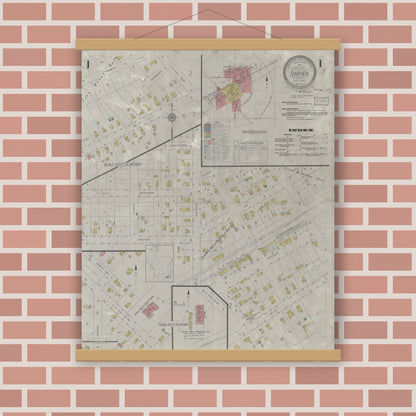 Old map wall art mockup — magnetic wood frame on brick wall — Sanborn Fire Insurance Map from Darien, Walworth County, Wisconsin (1933) - Complete Map Set
