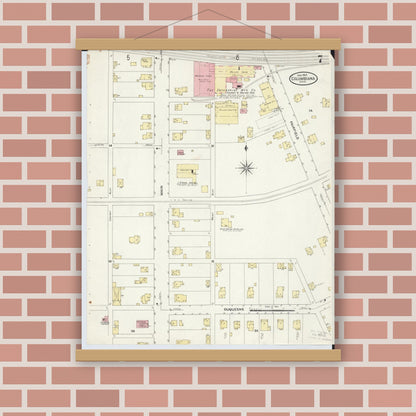 Old map wall art mockup — magnetic wood frame on brick wall — Sanborn Fire Insurance Map from Columbiana, Columbiana County, Ohio (1909), Sheet #0007