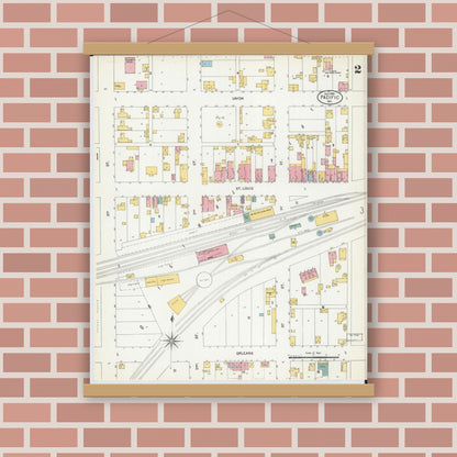 Old map wall art mockup — magnetic wood frame on brick wall — Sanborn Fire Insurance Map from Pacific, Franklin County, Missouri (1903), Sheet #0002