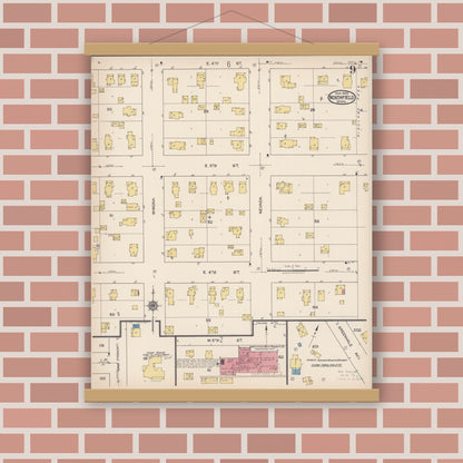 Old map wall art mockup — magnetic wood frame on brick wall — Sanborn Fire Insurance Map from Northfield, Rice County, Minnesota (1922), Sheet #0009