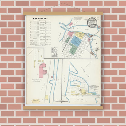 Old map wall art mockup — magnetic wood frame on brick wall — Sanborn Fire Insurance Map from Saint Joseph, Berrien County, Michigan (1892) - Complete Map Set