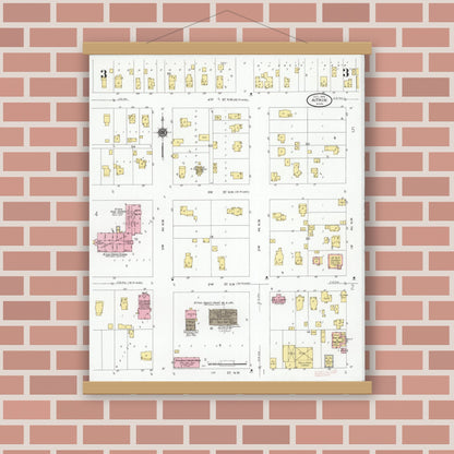 Old map wall art mockup — magnetic wood frame on brick wall — Sanborn Fire Insurance Map from Aitkin, Aitkin County, Minnesota (1929), Sheet #0003
