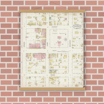 Old map wall art mockup — magnetic wood frame on brick wall — Sanborn Fire Insurance Map from Havana, Mason County, Illinois (1887), Sheet #0003