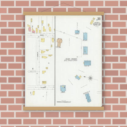Old map wall art mockup — magnetic wood frame on brick wall — Sanborn Fire Insurance Map from Hamilton, Madison County, New York (1901), Sheet #0011