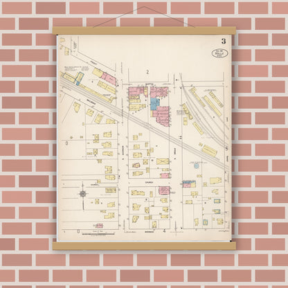 Old map wall art mockup — magnetic wood frame on brick wall — Sanborn Fire Insurance Map from Holly, Oakland County, Michigan (1921), Sheet #0003