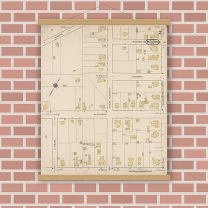 Old map wall art mockup — magnetic wood frame on brick wall — Sanborn Fire Insurance Map from Williamston, Martin County, North Carolina (1921), Sheet #0002