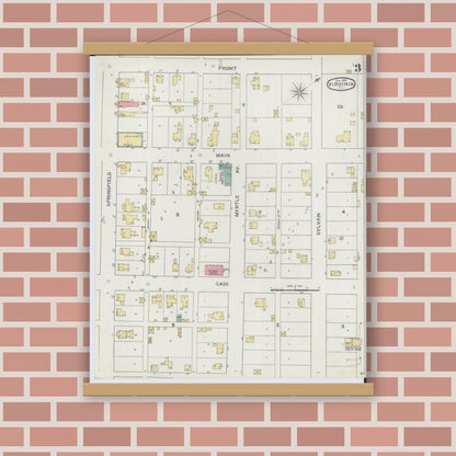Old map wall art mockup — magnetic wood frame on brick wall — Sanborn Fire Insurance Map from Virginia, Cass County, Illinois (1894), Sheet #0003