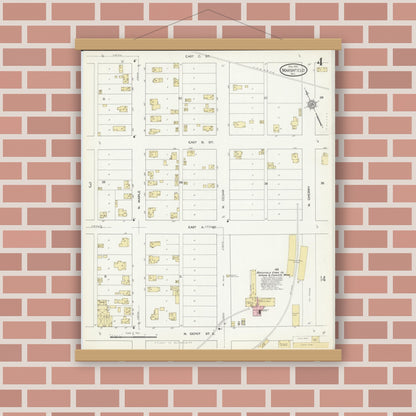 Old map wall art mockup — magnetic wood frame on brick wall — Sanborn Fire Insurance Map from Marshfield, Wood County, Wisconsin (1912), Sheet #0004