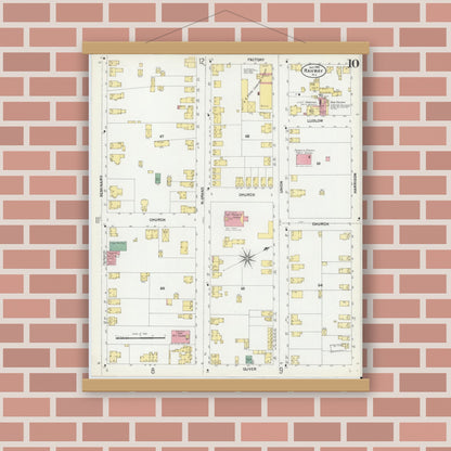 Old map wall art mockup — magnetic wood frame on brick wall — Sanborn Fire Insurance Map from Rahway, Union County, New Jersey (1901), Sheet #0010