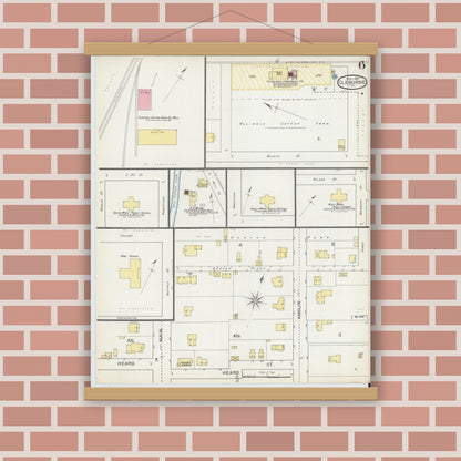 Old map wall art mockup — magnetic wood frame on brick wall — Sanborn Fire Insurance Map from Cleburne, Johnson County, Texas (1893), Sheet #0006