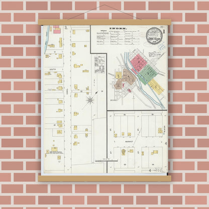 Old map wall art mockup — magnetic wood frame on brick wall — Sanborn Fire Insurance Map from Canal Fulton, Stark County, Ohio (1898), Sheet #0001