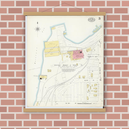 Old map wall art mockup — magnetic wood frame on brick wall — Sanborn Fire Insurance Map from Holland, Ottawa County, Michigan (1908), Sheet #0003