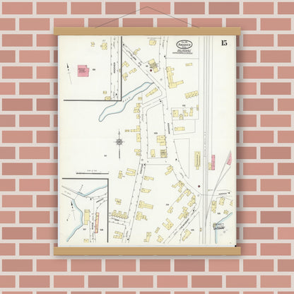 Old map wall art mockup — magnetic wood frame on brick wall — Sanborn Fire Insurance Map from Andover, Essex County, Massachusetts (1911), Sheet #0015