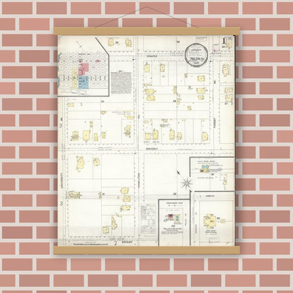Old map wall art mockup — magnetic wood frame on brick wall — Sanborn Fire Insurance Map from Palo Alto, Santa Clara County, California (1897) - Complete Map Set