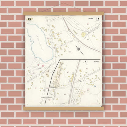Old map wall art mockup — magnetic wood frame on brick wall — Sanborn Fire Insurance Map from Scituate, Plymouth County, Massachusetts (1944), Sheet #0015