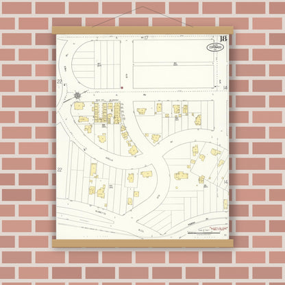 Old map wall art mockup — magnetic wood frame on brick wall — Sanborn Fire Insurance Map from Coronado, San Diego County, California (1921), Sheet #0018