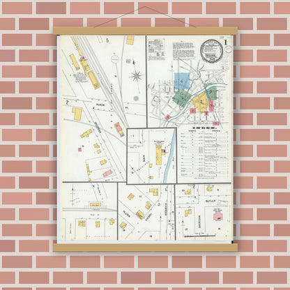 Old map wall art mockup — magnetic wood frame on brick wall — Sanborn Fire Insurance Map from Vassar, Tuscola County, Michigan (1900) - Complete Map Set