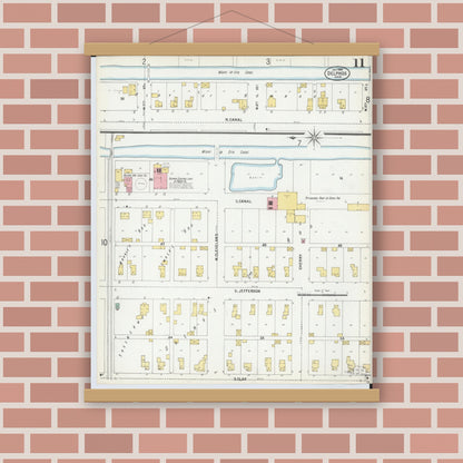 Old map wall art mockup — magnetic wood frame on brick wall — Sanborn Fire Insurance Map from Delphos, Van Wert And Allen Counties, Ohio (1899), Sheet #0011