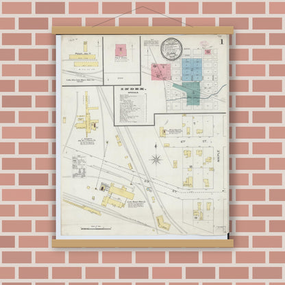 Old map wall art mockup — magnetic wood frame on brick wall — Sanborn Fire Insurance Map from Clare, Clare County, Michigan (1894) - Complete Map Set