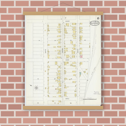 Old map wall art mockup — magnetic wood frame on brick wall — Sanborn Fire Insurance Map from Mauch Chunk, Carbon County, Pennsylvania (1896), Sheet #0006