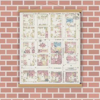 Old map wall art mockup — magnetic wood frame on brick wall — Sanborn Fire Insurance Map from Canton, Stark County, Ohio (1887), Sheet #0002