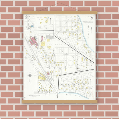 Old map wall art mockup — magnetic wood frame on brick wall — Sanborn Fire Insurance Map from Grays Lake, Lake County, Illinois (1934), Sheet #0003