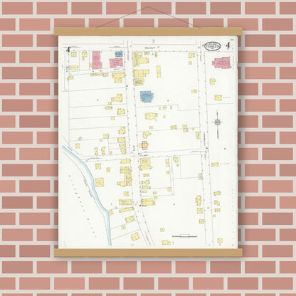 Old map wall art mockup — magnetic wood frame on brick wall — Sanborn Fire Insurance Map from Tionesta, Forest County, Pennsylvania (1930), Sheet #0004