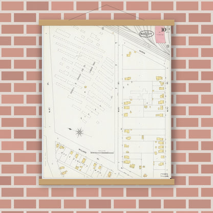 Old map wall art mockup — magnetic wood frame on brick wall — Sanborn Fire Insurance Map from Michigan City, La Porte County, Indiana (1899), Sheet #0010