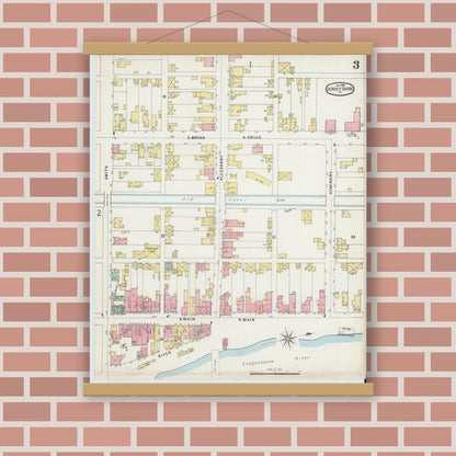 Old map wall art mockup — magnetic wood frame on brick wall — Sanborn Fire Insurance Map from Jersey Shore, Lycoming County, Pennsylvania (1896), Sheet #0003