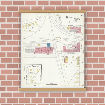 Old map wall art mockup — magnetic wood frame on brick wall — Sanborn Fire Insurance Map from Sturgis, Saint Joseph County, Michigan (1911), Sheet #0004