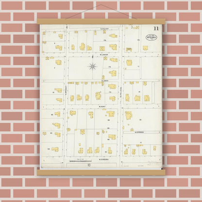 Old map wall art mockup — magnetic wood frame on brick wall — Sanborn Fire Insurance Map from McKinney, Collin County, Texas (1902), Sheet #0011