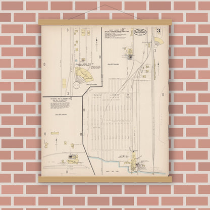 Old map wall art mockup — magnetic wood frame on brick wall — Sanborn Fire Insurance Map from Deer River, Itasca County, Minnesota (1922), Sheet #0003