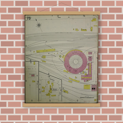 Old map wall art mockup — magnetic wood frame on brick wall — Sanborn Fire Insurance Map from Jackson, Jackson County, Michigan (1907), Sheet #0073