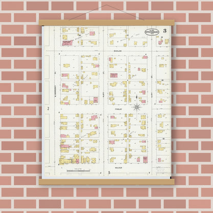 Old map wall art mockup — magnetic wood frame on brick wall — Sanborn Fire Insurance Map from Upper Sandusky, Wyandot County, Ohio (1902), Sheet #0003