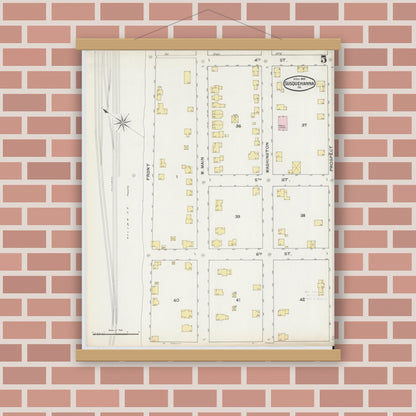 Old map wall art mockup — magnetic wood frame on brick wall — Sanborn Fire Insurance Map from Susquehanna, Susquehanna County, Pennsylvania (1892), Sheet #0005