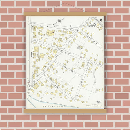 Old map wall art mockup — magnetic wood frame on brick wall — Sanborn Fire Insurance Map from Maynard, Middlesex County, Massachusetts (1910), Sheet #0006