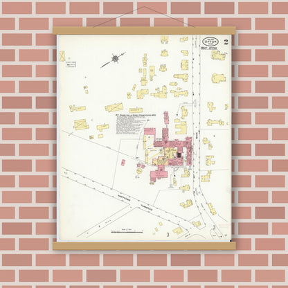 Old map wall art mockup — magnetic wood frame on brick wall — Sanborn Fire Insurance Map from Upton, Worcester County, Massachusetts (1910), Sheet #0002
