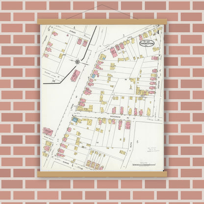Old map wall art mockup — magnetic wood frame on brick wall — Sanborn Fire Insurance Map from Sinking Spring, Berks County, Pennsylvania (1920), Sheet #0004