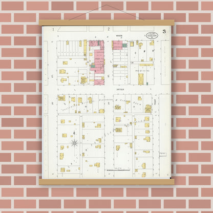 Old map wall art mockup — magnetic wood frame on brick wall — Sanborn Fire Insurance Map from Odessa, Lafayette County, Missouri (1900), Sheet #0003