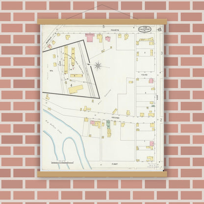 Old map wall art mockup — magnetic wood frame on brick wall — Sanborn Fire Insurance Map from Freeport, Armstrong County, Pennsylvania (1897), Sheet #0006
