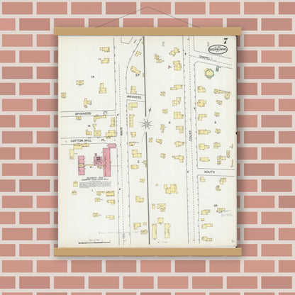 Old map wall art mockup — magnetic wood frame on brick wall — Sanborn Fire Insurance Map from Sherburne, Chenango County, New York (1892), Sheet #0007