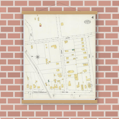 Old map wall art mockup — magnetic wood frame on brick wall — Sanborn Fire Insurance Map from Babylon, Suffolk County, New York (1902), Sheet #0004