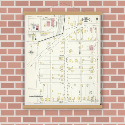 Old map wall art mockup — magnetic wood frame on brick wall — Sanborn Fire Insurance Map from Columbiana, Columbiana County, Ohio (1909), Sheet #0003