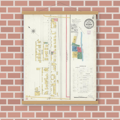 Old map wall art mockup — magnetic wood frame on brick wall — Sanborn Fire Insurance Map from Natrona, Allegheny County, Pennsylvania (1906), Sheet #0001