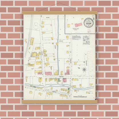 Old map wall art mockup — magnetic wood frame on brick wall — Sanborn Fire Insurance Map from Graham, Tazewell County, Virginia (1903) - Complete Map Set