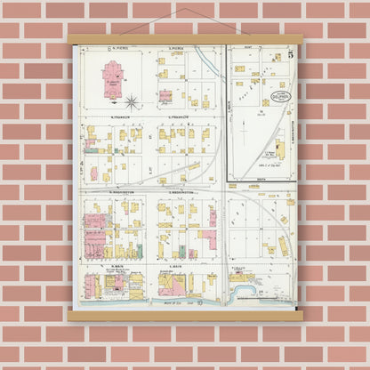 Old map wall art mockup — magnetic wood frame on brick wall — Sanborn Fire Insurance Map from Delphos, Van Wert And Allen Counties, Ohio (1899), Sheet #0005