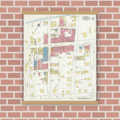 Old map wall art mockup — magnetic wood frame on brick wall — Sanborn Fire Insurance Map from Fort Myers, Lee County, Florida (1917), Sheet #0003